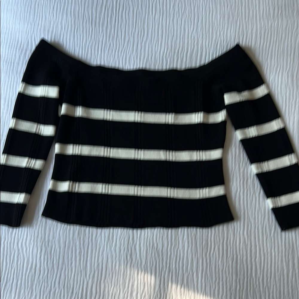 L'AGENCE Black and White Off-the-Shoulder Sweater Nautical Stripes Size 4